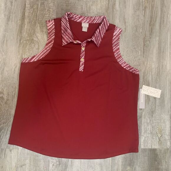 NWT Chicos zenergy sleeveless piped polo tank Deep Cherry 570292231 size… - Picture 2 of 12